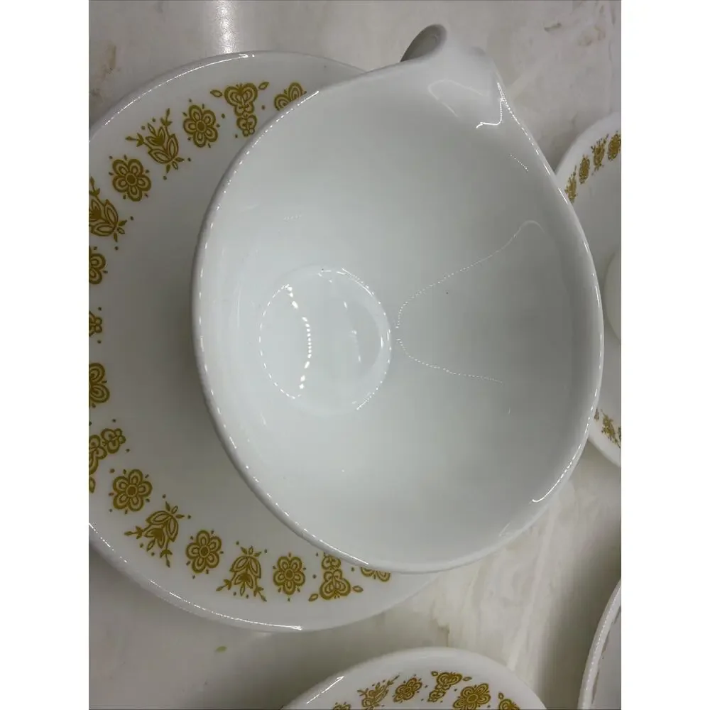 Vintage Set of 4 Corelle Butterfly Gold Hook Handle Coffee Tea Cups /Saucers